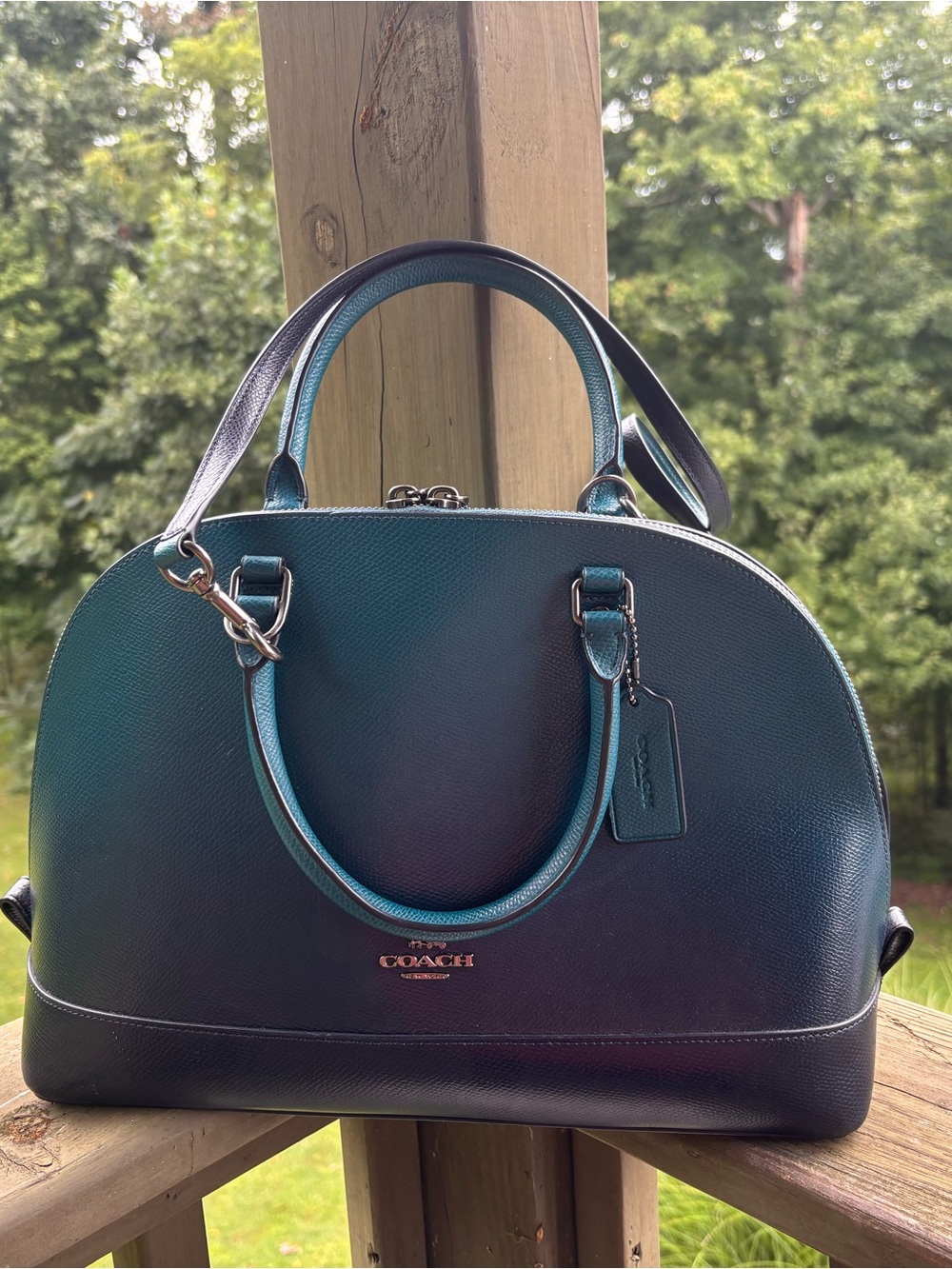 Coach Teal and Dark Blue ombré Leather Dome Satchel